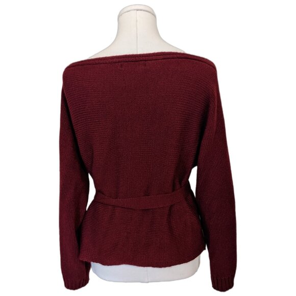 Womens Red Belted Cozy Knit Sweater Boat Neck Long Sleeve Glam Fall Winter M - Picture 6 of 9